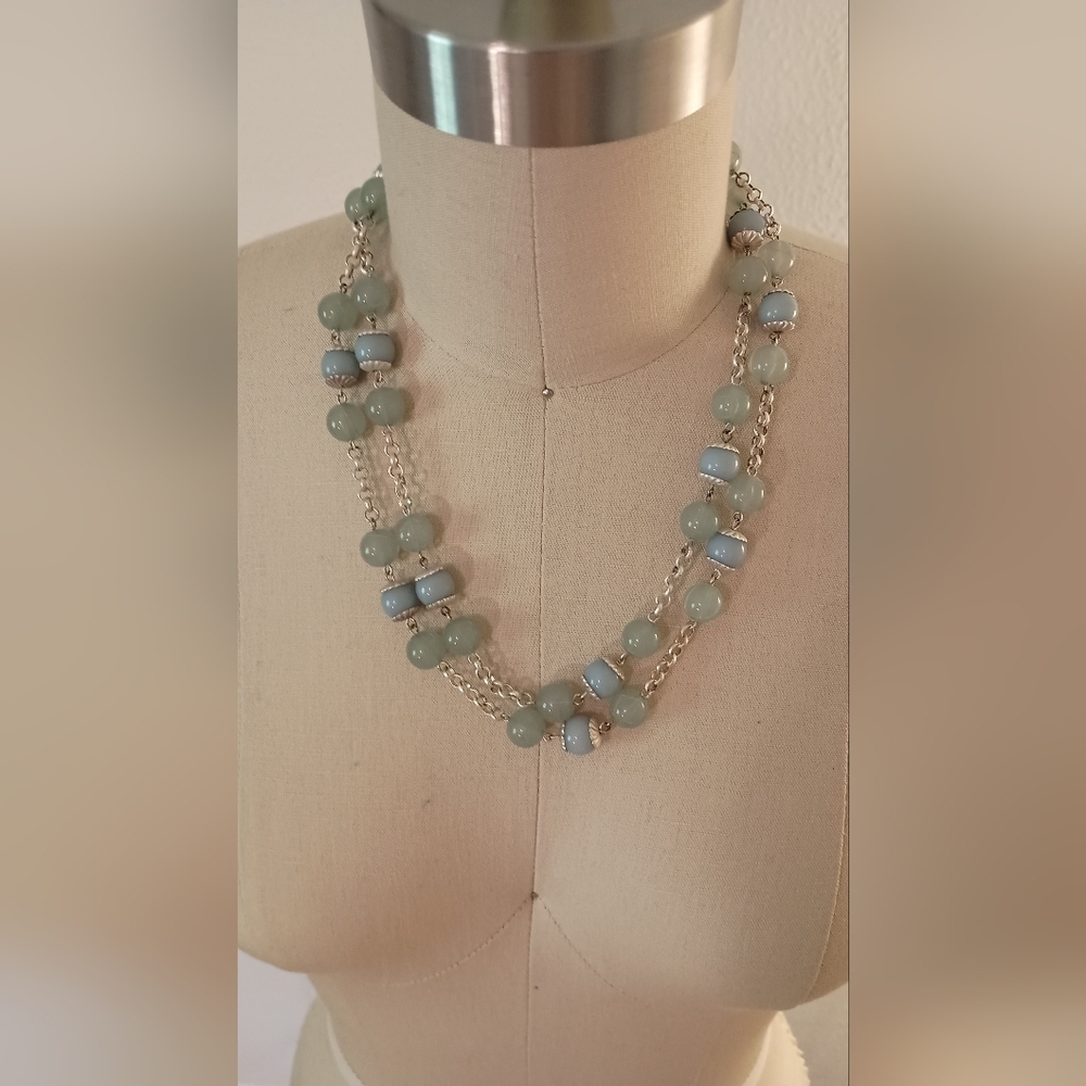 Light blue/green layerable bead necklace